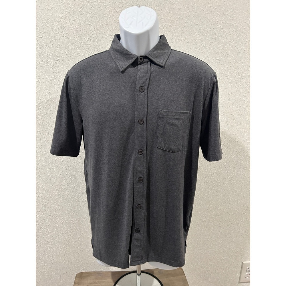 Swiss Alps Mens Small Gray Short Sleeve Button Down Performance Shirt Heathered